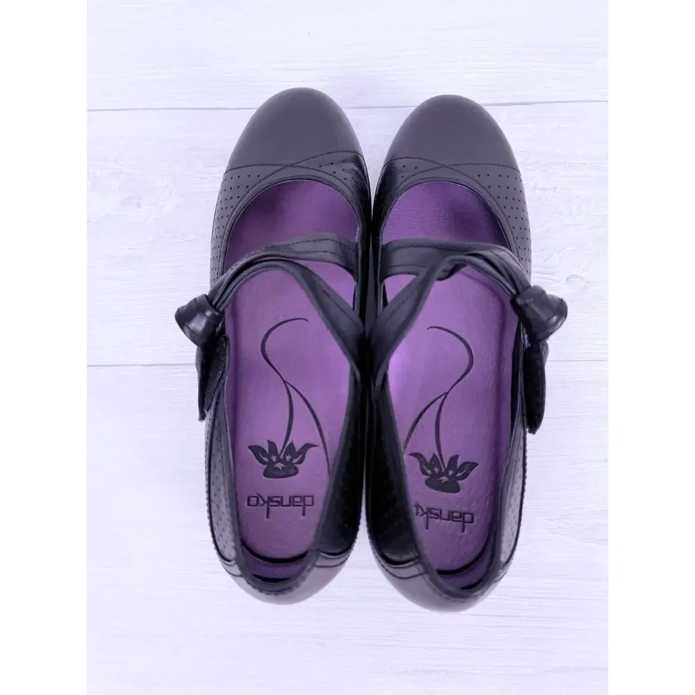 Dansko Diedra Black‎ Leather Mary Jane Shoes Womens US 8.5-9 Hook & Loop Comfort